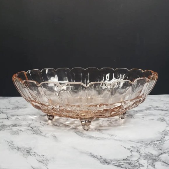 Indiana Glass Garland Pink Fruit Centerpiece Bowl Vintage - Picture 2 of 9